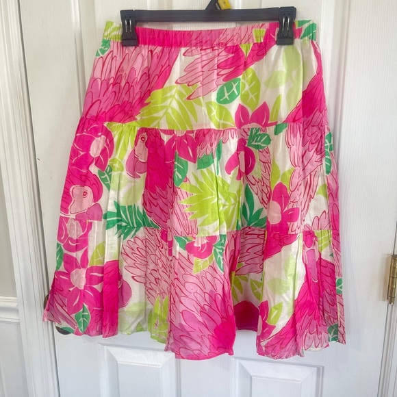 Lilly Pulitzer Size 4 Pink Port of Caw Parrot White Label Vintage Tiered Skirt - Picture 1 of 4